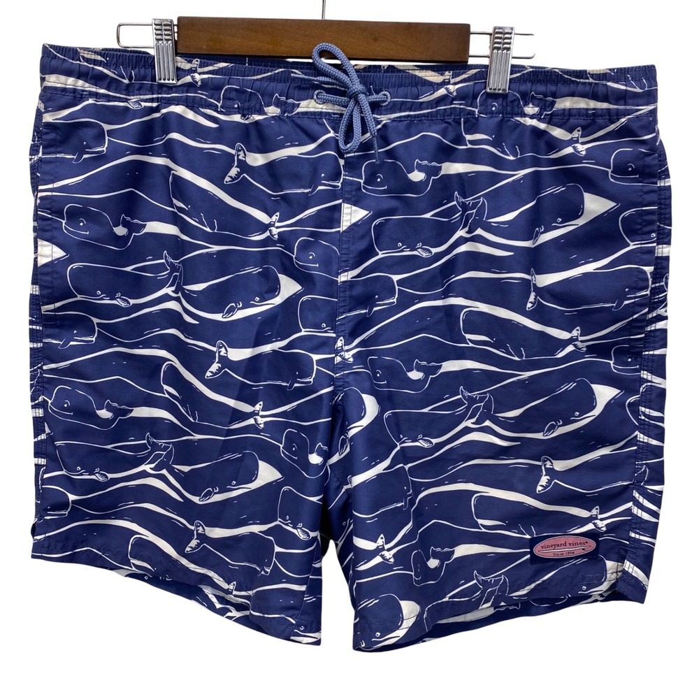 Vineyard‎ Vines Swim Trunks Mens Med Blue White Whale All Over Print Mesh Lined
